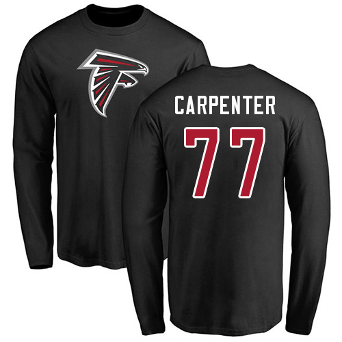 Atlanta Falcons Men Black James Carpenter Name And Number Logo NFL Football #77 Long Sleeve T Shirt->atlanta falcons->NFL Jersey